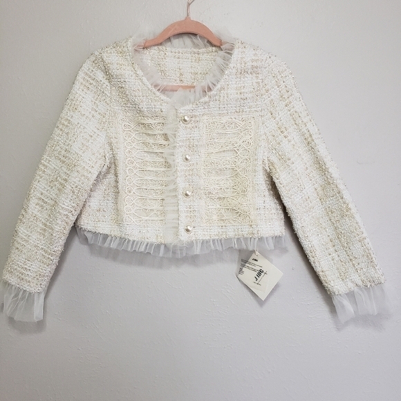 J.ING Blazers Kyrah Beige Lace Blazer - Picture 1 of 15